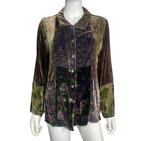 Citron Santa Monica Women's S Multicolor Silk Velvet Artsy Floral Tunic Top EUC - Picture 1 of 3